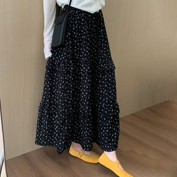 夏季韓係高腰半身裙 a字裙 顯瘦遮肉 溫柔氣質碎花半裙女2025夏季韓版高腰顯瘦百搭A字半身長裙子 D3QS