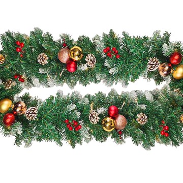 摩達客 9尺/270cm 刷白松果紅果裝飾樹藤條+優雅紅繽金電鍍球裝飾 免組裝/可彎曲調整 可掛門邊/窗邊/牆沿