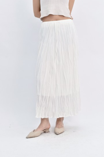 (M) autumn beige質感鬆緊腰白色長裙