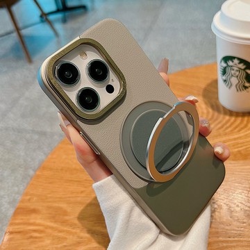 高端納帕紋拼接皮質 帶磁吸支架防摔手機殼 蘋果 iPhone 16 15 14 13 12 11 Pro Max 保護殼