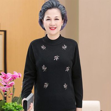 [米蘭精品] 現貨+預購 高級針織衫上衣秋冬毛衣寬鬆大碼休閒女裝百搭媽媽裝-長袖圓領刺繡女上衣4色74mo90