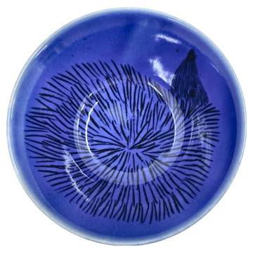 美濃燒 4井 陶瓷碗 300mL  1個  北歐刺蝟 藍色