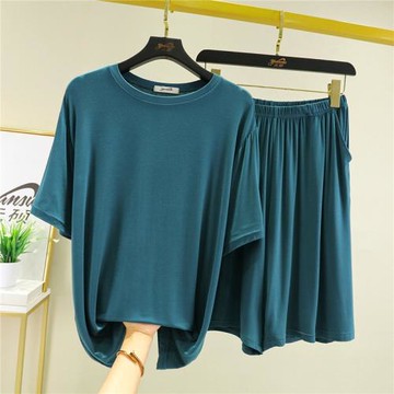 莫代爾睡衣男夏季薄款寬松短袖短褲家居服套裝外穿運動休閑兩件套