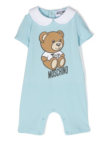 Moschino Kids - logo-print cotton romper - kids - Cotton/Spandex/Elastane - 6-9 - Blue