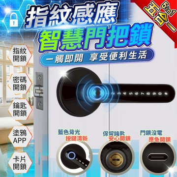 【保固一年📢手機設定】 五合一智能門把鎖 指紋鎖 密碼鎖 智慧鎖 手機開門 辦公室指紋鎖 智能鎖 電子鎖 門鎖