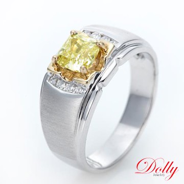 Dolly 14K金 天然鑽石GIA 1克拉Fancy Yellow求婚男戒