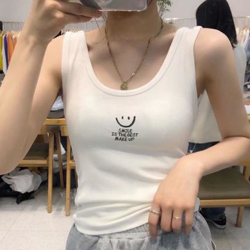 白色吊帶背心女2025夏季新款螺紋棉純欲笑臉無袖t恤外穿上衣ins潮
