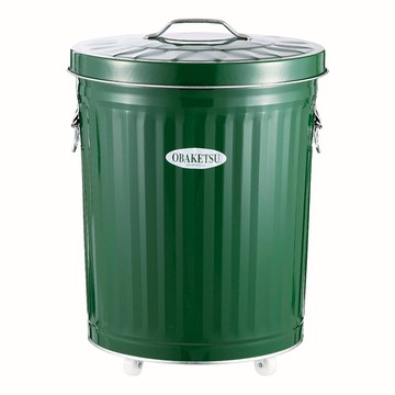 日本 OBAKETSU 手工製附輪垃圾桶 33L(贈垃圾袋環)綠色