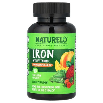 NATURELO, 鐵與維生素 C，90 粒素食膠囊