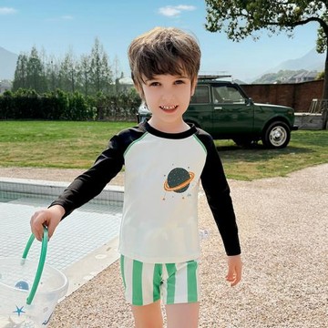 2026兒童泳衣男童夏新款中小童分體男寶寶游泳衣男孩長袖防曬速干
