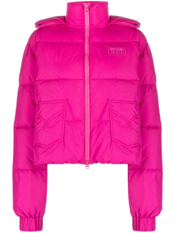 MOSCHINO JEANS - logo-embroidered hooded puffer jacket - women - Polyester - XXS - Pink