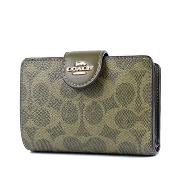 COACH 立體馬車緹花LOGO防刮釦式中夾-橄欖綠