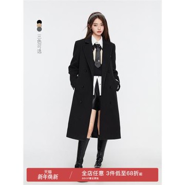 (免運)凡兔黑色毛呢外套女秋冬2025新款高級感長款羽絨服學院風呢子大衣