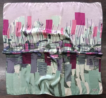 復古 AKER 藝術絲巾，34 x 34 英吋，正品，土耳其絲巾，禮物