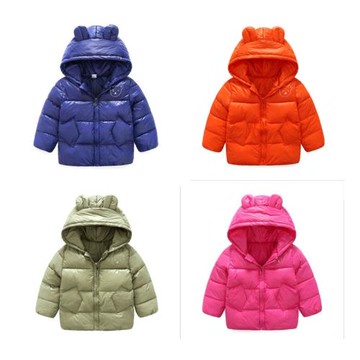 冬季新款純色小耳朵連帽男女童棉衣棉服連帽拉鏈童裝小孩棉襖時尚