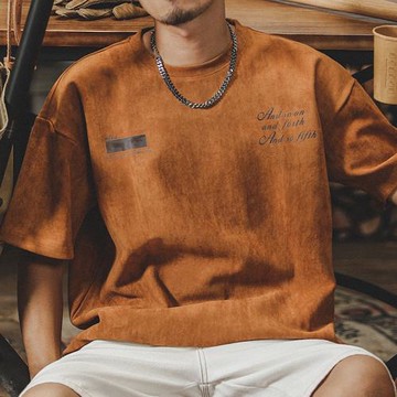 杰雷諾美式男士印花麂皮短袖t恤