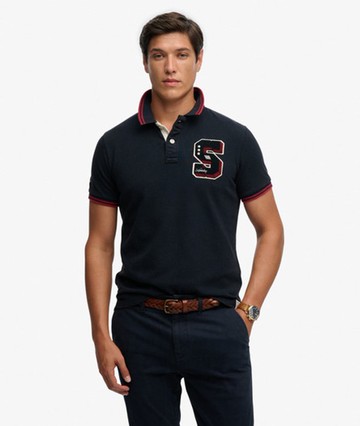 Superdry Men's Vintage Athletic Patch Polo Shirt Navy Size: M