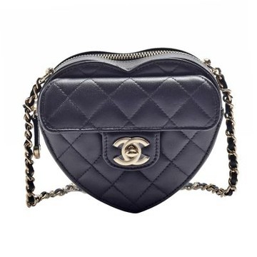 CHANEL 經典雙C LOGO菱格紋小羊皮愛心造型迷你斜背包(黑色)