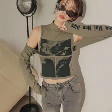 連體袖套印圖上衣-綠 【KT223341】-3色