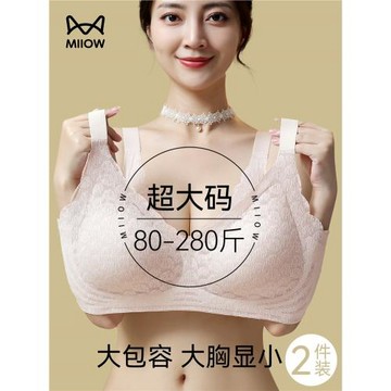 貓人大胸顯小文胸加大碼內衣女士胖mm200斤聚攏收副乳防下垂胸罩
