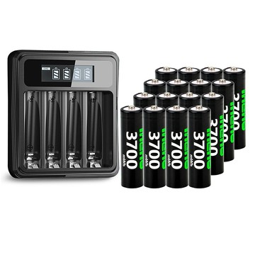 iNeno 3號/AA 恆壓可充式1.5V鋰電池全新特大能量3700mWh16入+(3號/4號通用)液晶鋰充電器