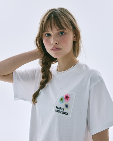 MARDI MERCREDI 印花短TEE  白色 小雛菊刺繡貼 純棉 TSHIRT FLOWER PATCH