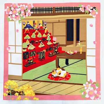 京都風呂敷包巾-女兒節 中巾-三毛貓之雛