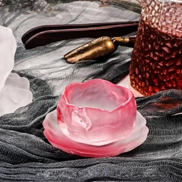 日式粉色女士國潮風小茶杯清酒杯琉璃杯女主人茶杯品茗杯手冰凍燒