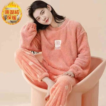 [韓國K.W.]現貨韓國專櫃品樂活好感質珊瑚絨保暖家居服套裝睡衣(保暖/洋裝/超暖禦寒/加絨)