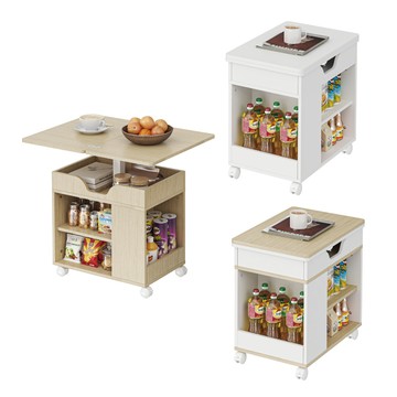 【慢慢家居】免組裝-桌面可展開可移動氣壓式無段升降茶几 邊桌 邊几 (SGS低甲醛 餐桌 升降桌)摺疊升降邊几-白色