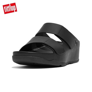 【FitFlop】SHUV ADJUSTABLE TWO-BAR LEATHER SLIDES簡約造型雙帶皮革涼鞋-女(靓黑色)