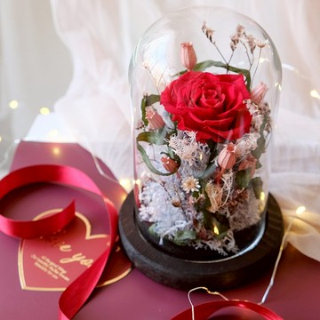 玻璃鐘罩/紅色/不凋花/永生花/乾燥花/情人節/七夕