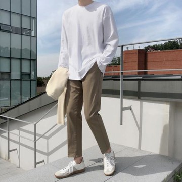 MRCYC秋季純色圓領長袖T恤男韓系寬松潮流情侶打底衫體恤