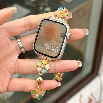 創意花朵手鍊高級女款錶帶 適用於 Apple watch 蘋果iWatch錶帶 手腕錶帶