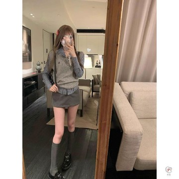✨春夏爆款✨ 兩件套裝春秋新款學院風減齡馬甲毛衣針織背心女穿搭條紋襯衫休閒