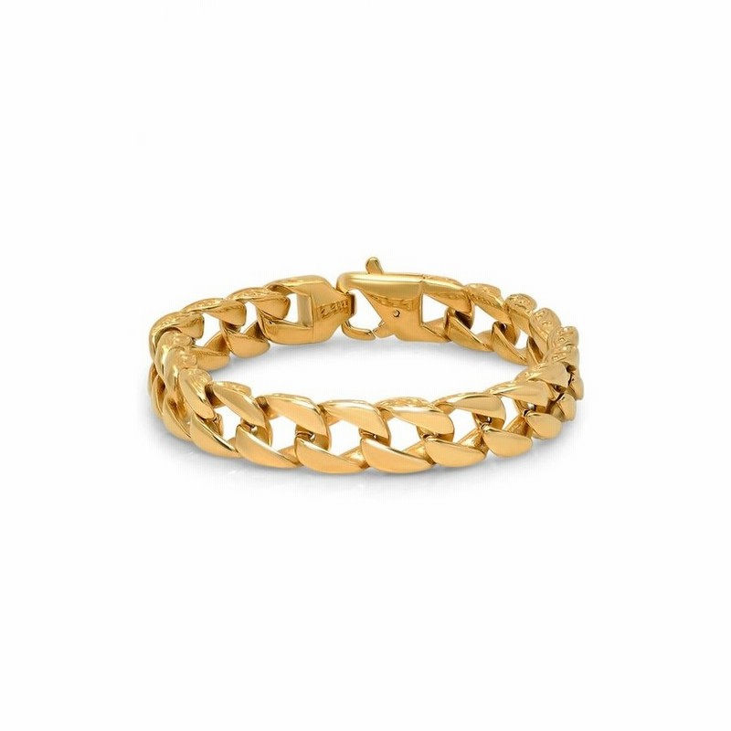 エイチエムワイジュエリー メンズ ブレスレット バングル アンクレット アクセサリー Men S 18k Gold Plated Stainless Steel Curb Chain Bracelet 通販 Lineポイント最大0 5 Get Lineショッピング