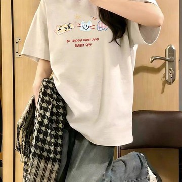 多色短袖  短袖女 女生短袖 純棉T恤 夏天衣服 大尺碼短袖 韓繫上衣 圓領T恤 卡通短袖 100kg 寬鬆上衣