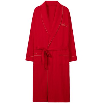 兔年睡袍男春秋款薄款睡衣一體式中老年爸爸大紅色本命年夏季浴袍