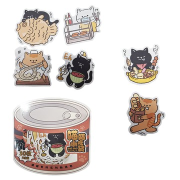 德德小品集 罐罐有料貼紙包 30枚不重複  喵喵小吃貨 多色  1組