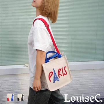 【 Tree House 】(絕版6折)LouiseC. 帆布巴黎鐵塔托特TOTE手提斜背包(2色) CC211
