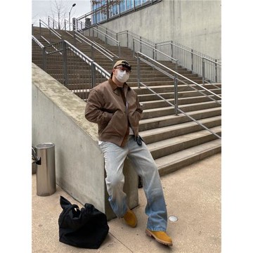 LIUWENDAO聯名炒色水洗漸變直筒寬松牛仔褲