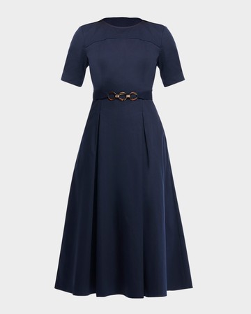 Cheryl Pleated Chain-Front Midi Dress