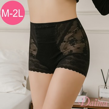 束褲 (M-XXL)輕塑纖體收腹蕾絲提臀褲(褲底純棉)_黑色#3586