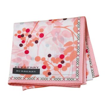 BURBERRY 粉紅底漿果藤蔓印花圖騰字母LOGO帕領巾(51CM)
