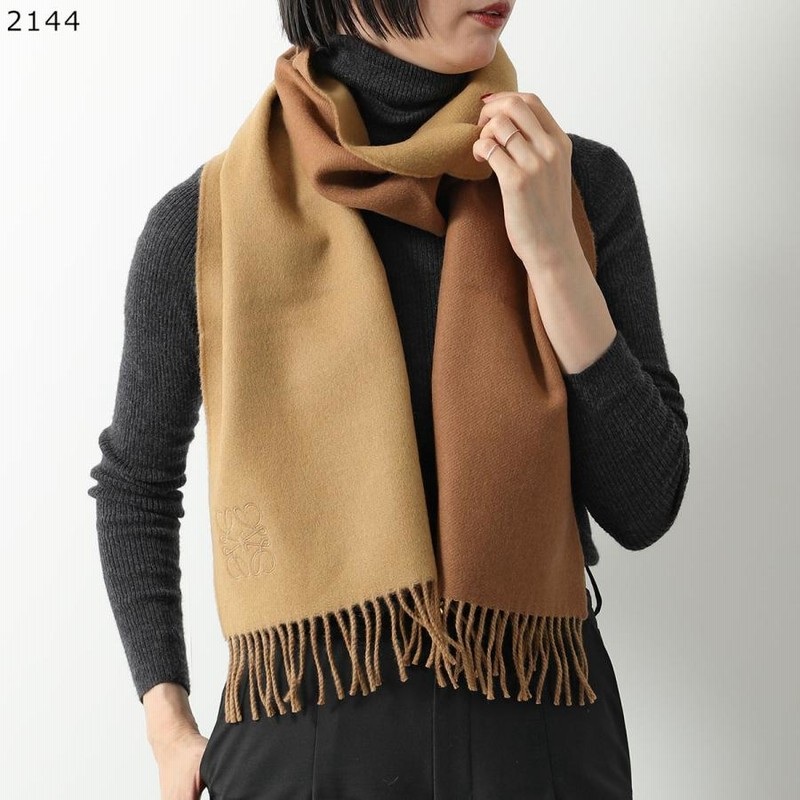 ロエベ　アナグラム　ウール　カシミヤ　ブラック　キャメル　バイカラーマフラー ロエベアナグラムウールカシミヤブラックキャメルバイカラーマフラー