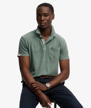 Superdry Men's Classic Cotton Linen Polo Shirt Green Size: M