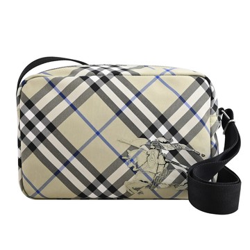 BURBERRY 8091335 經典格紋戰馬徽標斜背包.淺灰綠