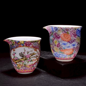 陶生活 琺瑯彩公道杯 大號青花陶瓷茶海手工勻分茶器功夫茶具配件1入