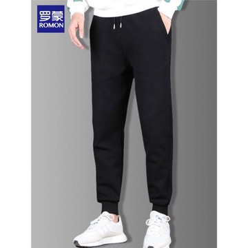 羅蒙純色休閑褲男士2025秋冬款束腳褲子加絨加厚寬松衛褲運動長褲