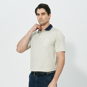 Pierre Cardin 男款 吸濕排汗緹花短袖polo衫-淺卡其色 (5257207-82)